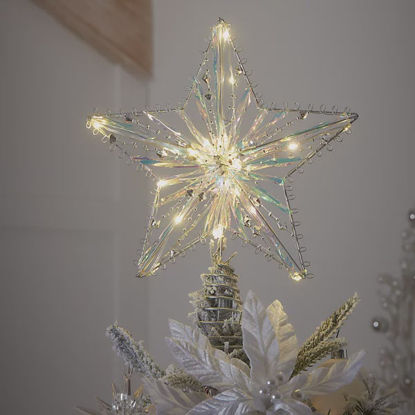 Premier Silver Metallic Effect Battery Operated Star Christmas tree topper