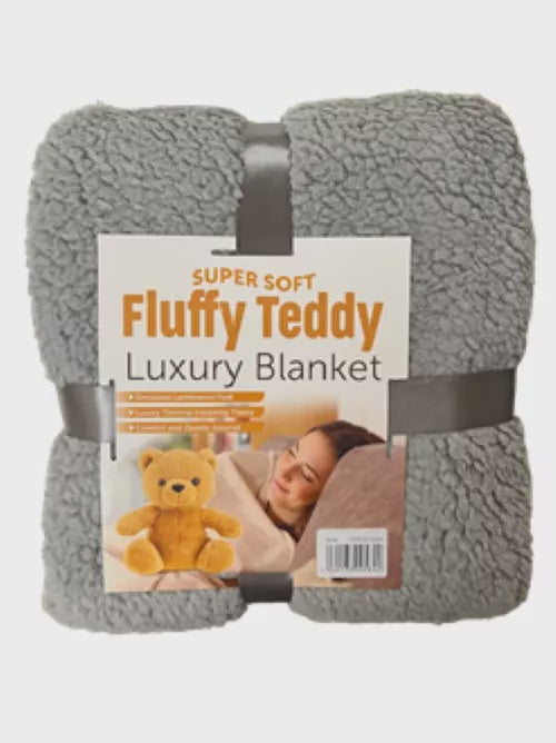 Teddy Fleece Blanket Throw 150 x 200cm Silver