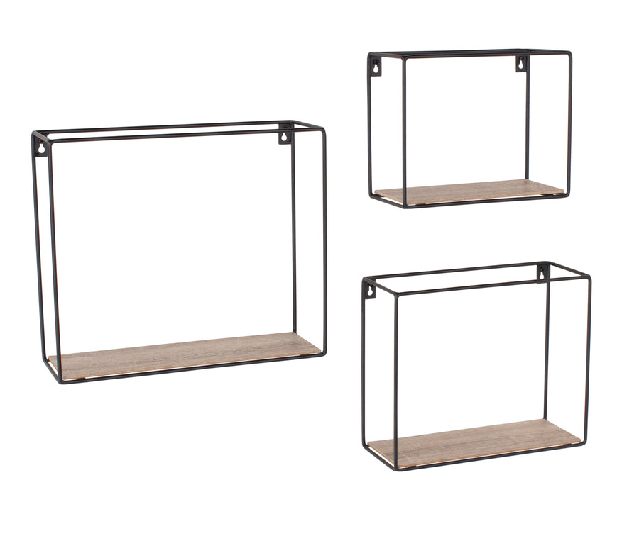 Square Set Of 3 Display Wall Shelf, Black Metal An (DHD) Image 1
