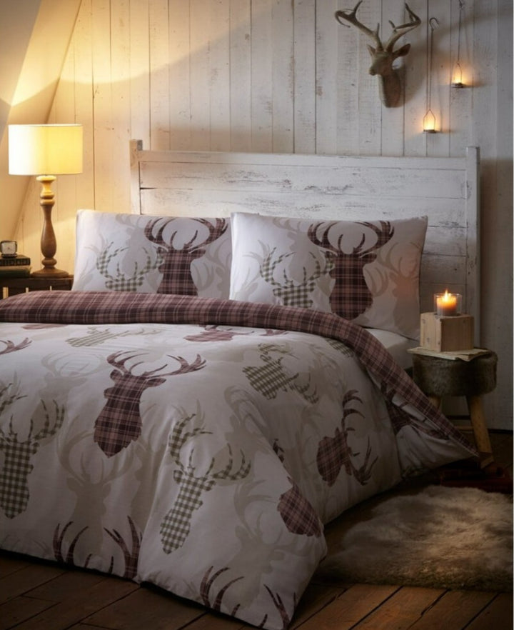Tartan Stag Duvet Cover Set Reversible