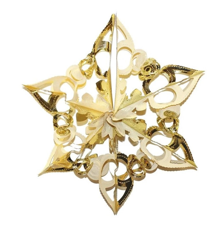 Christmas Foil Ceiling Decoration Hanging Star 40cm Gold Ivory (G)