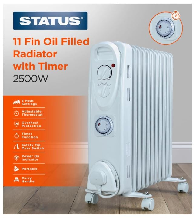Electric Radiator Timer Control Status 11 Fin Oil Filled Radiator Timer Heater 2500w White – Home ...