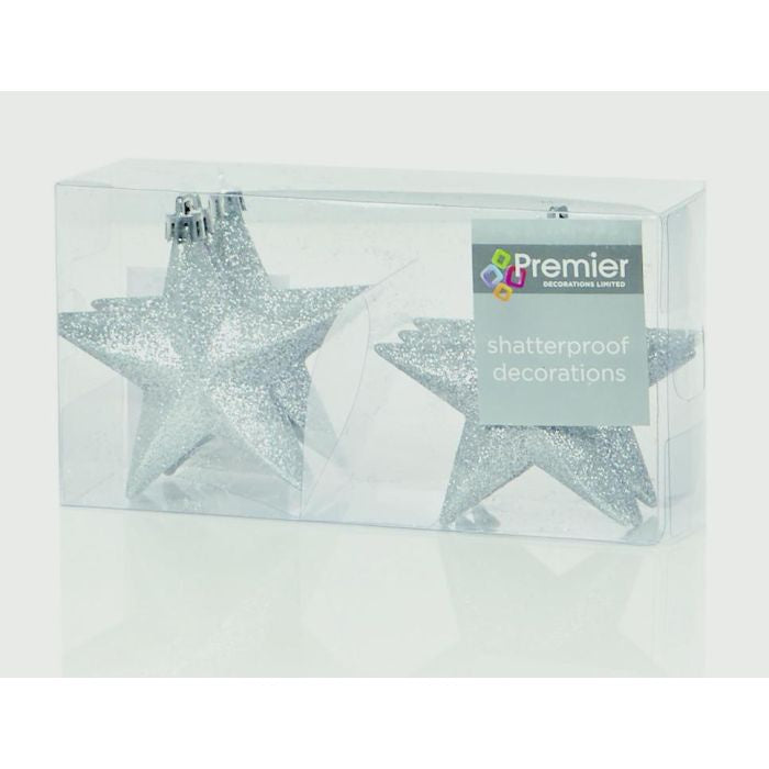 Premier 100mm Glitter Stars Pack 6 Silver
