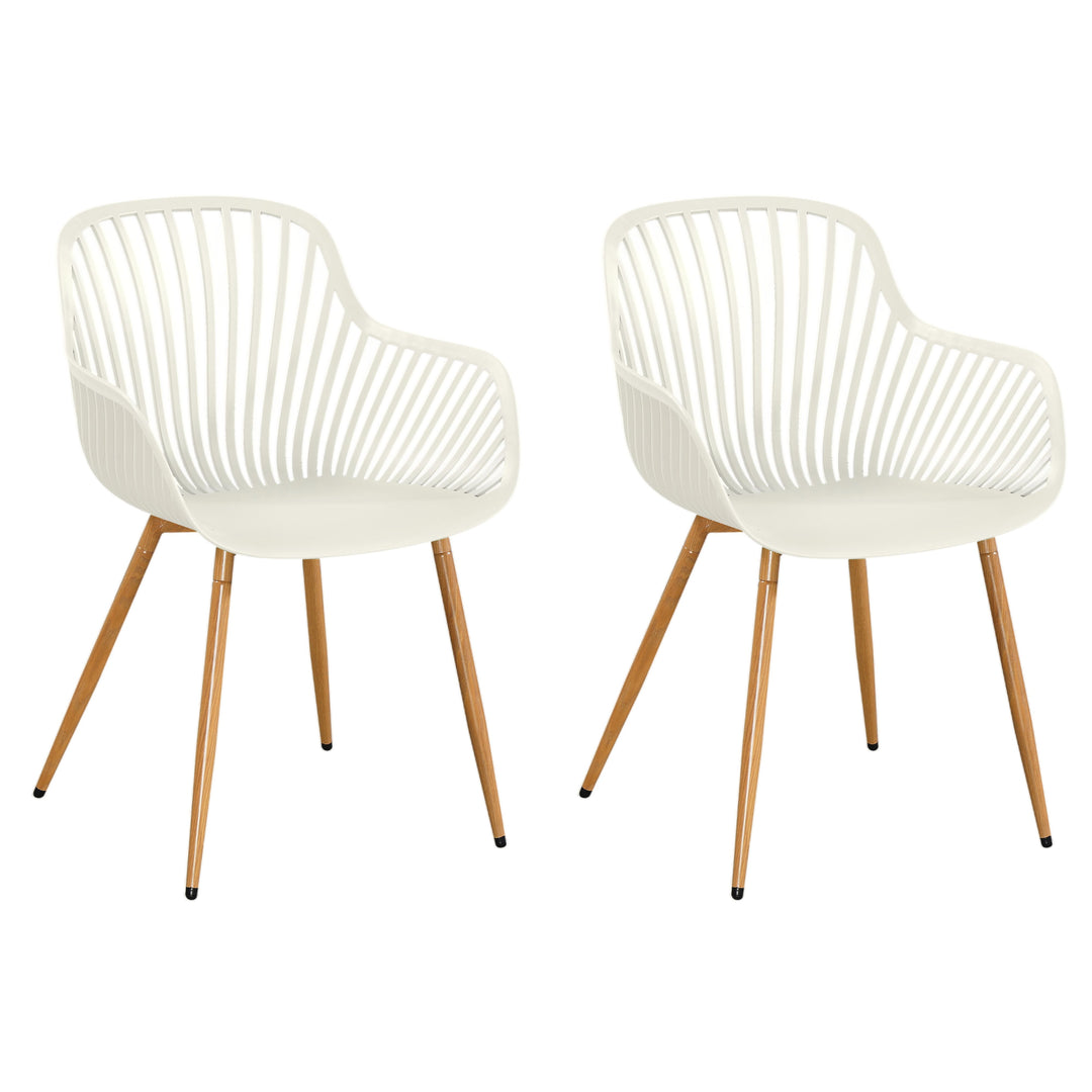 Sunray Bistro Arm Chair Plastic White UV Seat With Wood Effect Legs (pair) (Self Assembly) (DHD) Image 1
