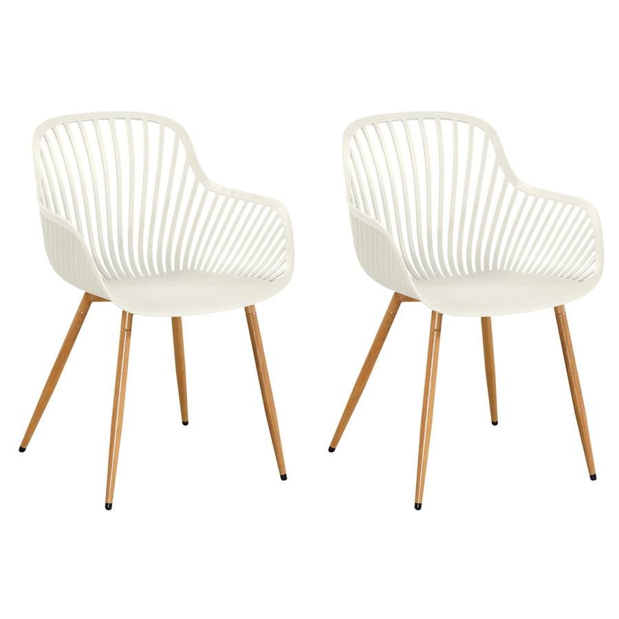 Sunray Bistro Arm Chair Plastic White UV Seat With Wood Effect Legs (pair) (Self Assembly) (DHD) Image 1