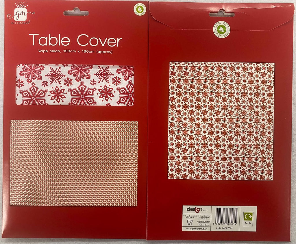 Plastic Xmas Table Cover 120x180cm Snowflake