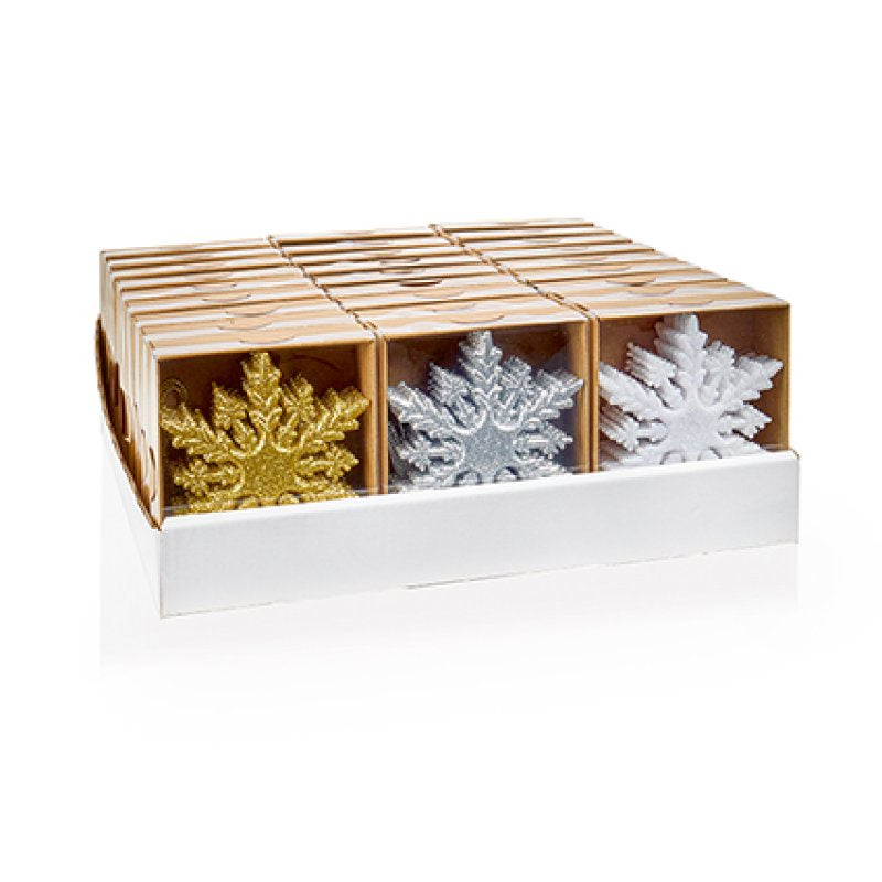 Premier 10cm Glitter Mix Snowflake Hanging Decorations Set of 6 Assorted
