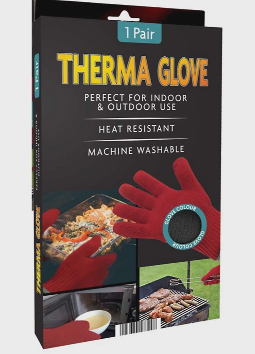 Red Therma heat resistant oven gloves