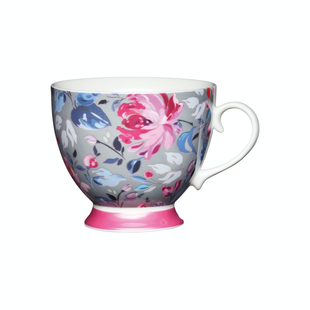 KitchenCraft China Grey Floral Footed Mug