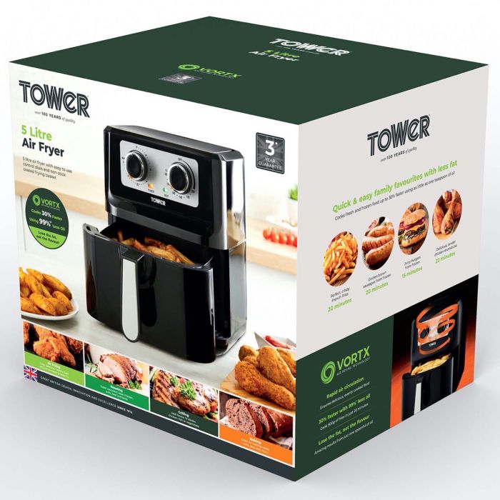 Tower Vortx 5Ltr Single Basket Air Fryer Black