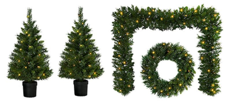 Premier Pre-Lit Christmas Door Set 2 x 90cm Trees, 60cm Wreath & 2.7m Garland Warm White