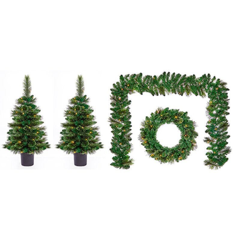 Premier Christmas Door Set 2 x 90cm Trees, 60cm Wreath & 2.7m Garland Cashmere Tip
