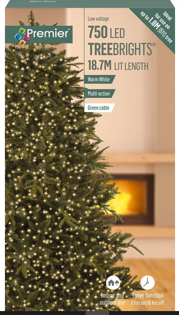 Premier Multi-Action Treebright LED Lights with Timer 750s Warm White