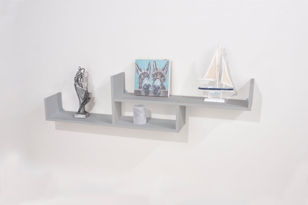 Tweed, Floating Two Tier Wall Shelf - Lt Grey Foil (DHD) Image 1