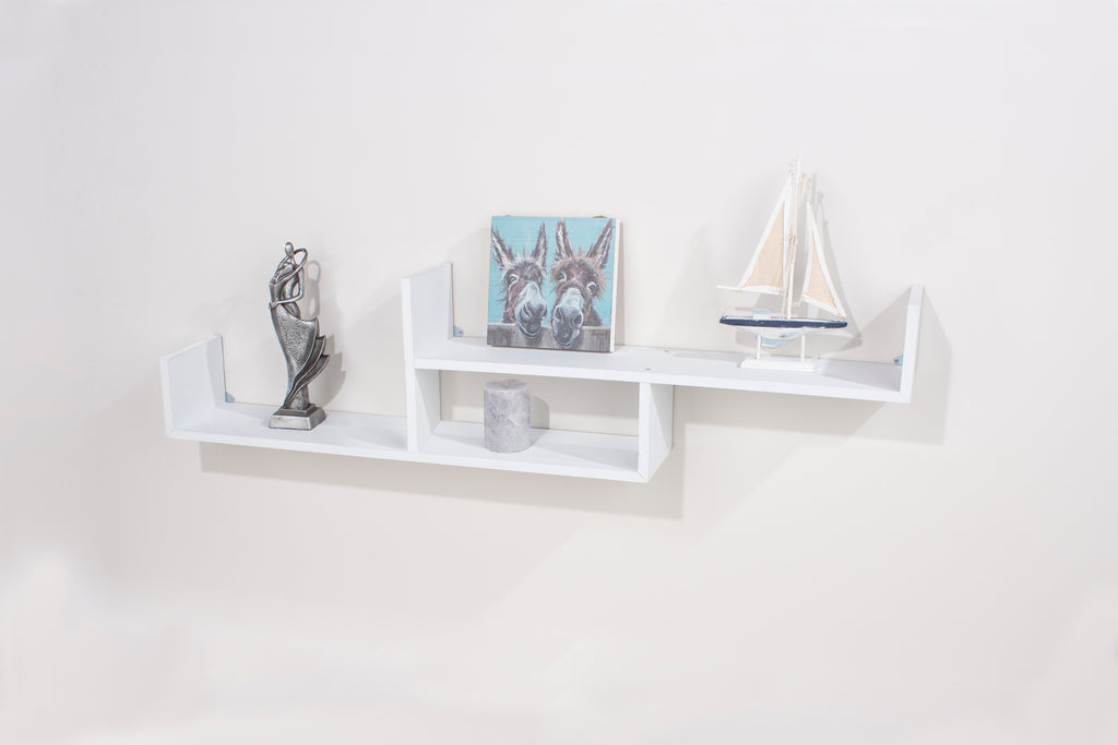 Tweed, Floating Two Tier Wall Shelf - White Foil (DHD) Image 1