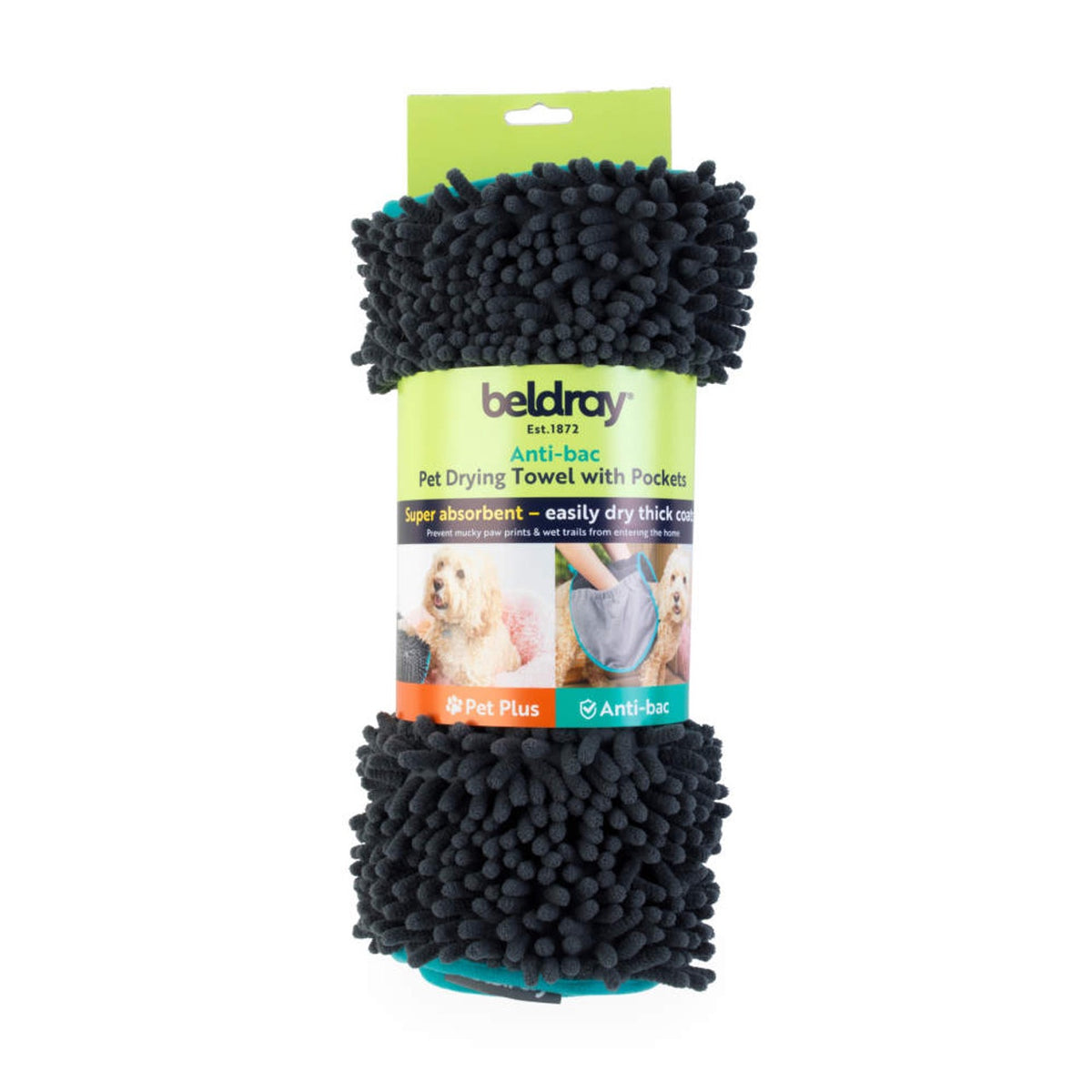 Microfibre dog drying towel with hand pockets