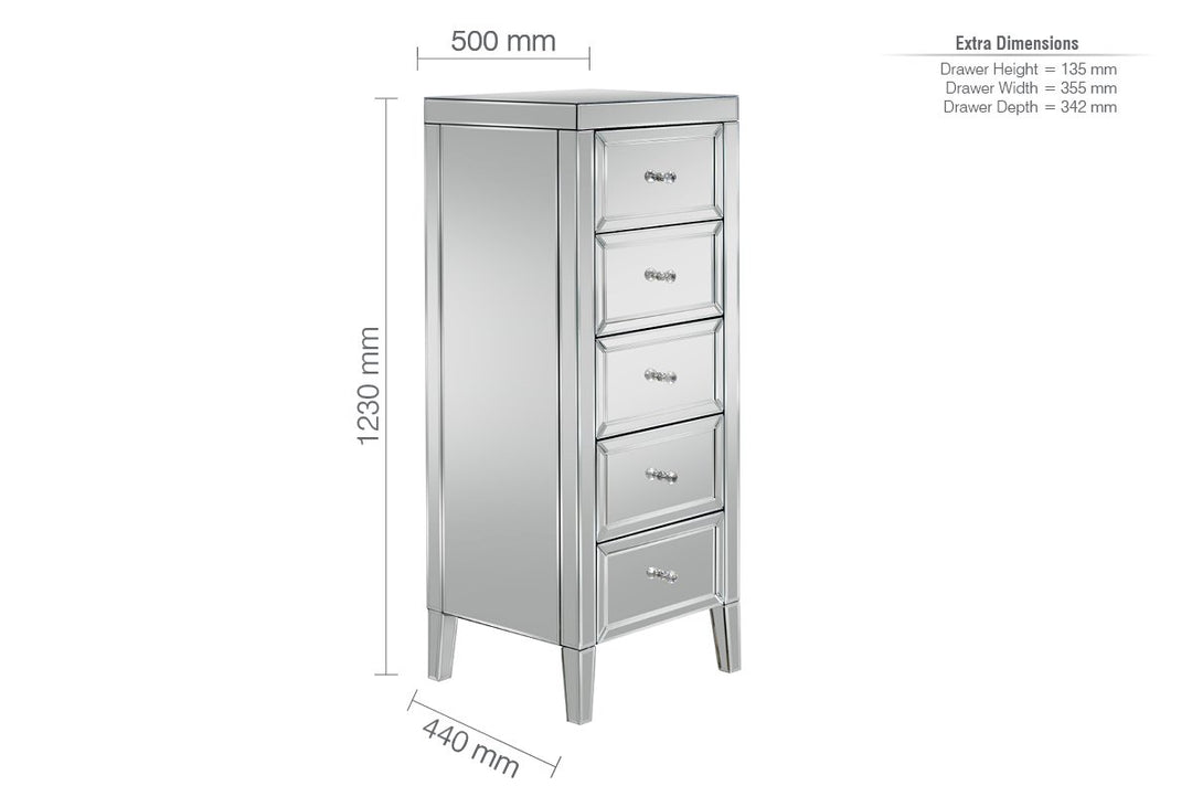 Birlea Valencia 5 Drawer Narrow Chest (DHD)