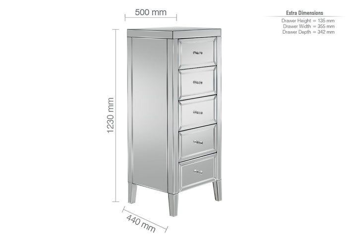Birlea Valencia 5 Drawer Narrow Chest (DHD)