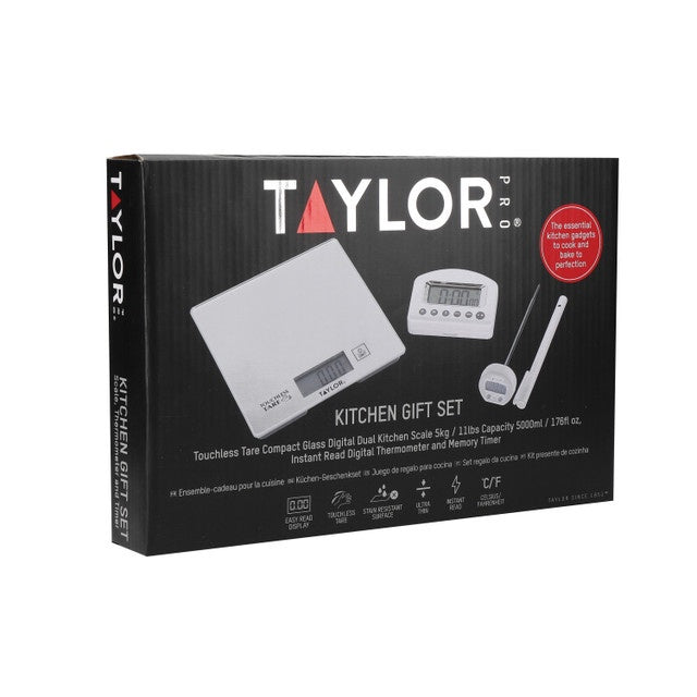 Taylor Pro Kitchen Scales, Timer and Thermometer Gift Set, Silver