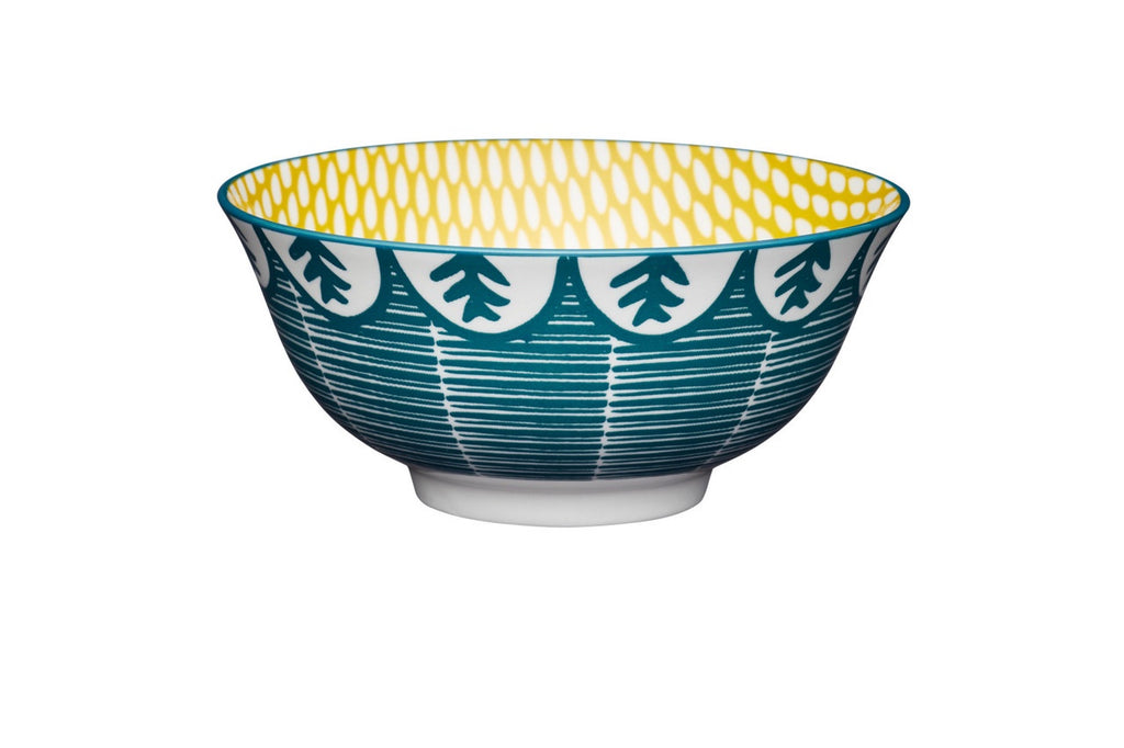 KitchenCraft Leafy Green Print Ceramic Bowl, 16cm