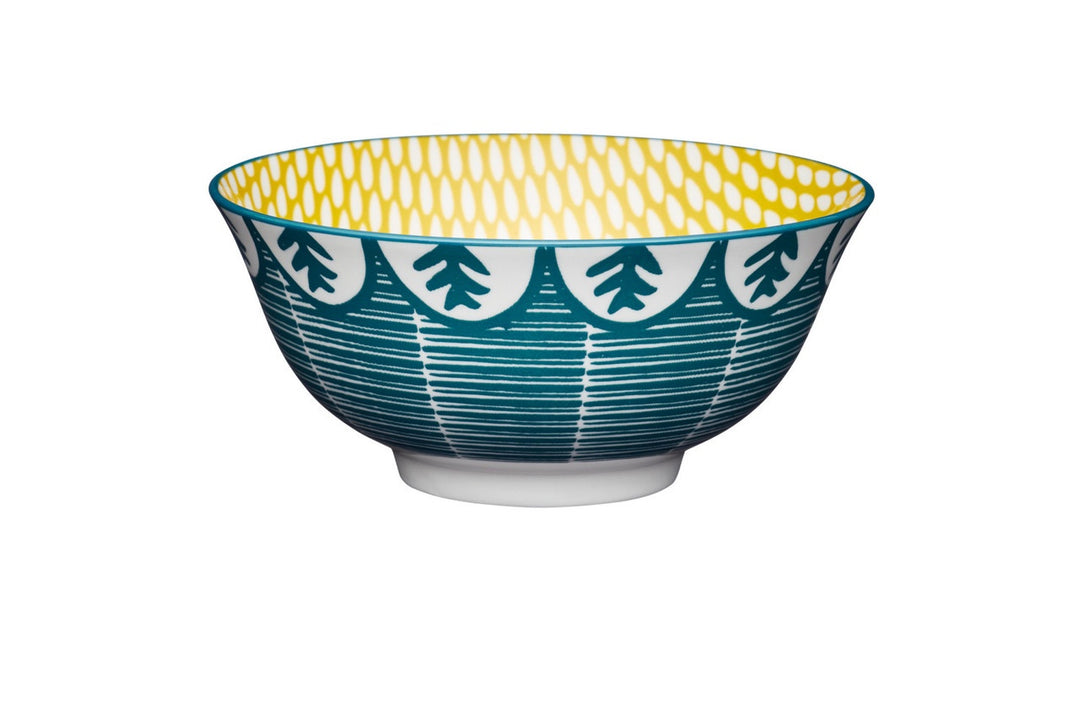 KitchenCraft Leafy Green Print Ceramic Bowl, 16cm