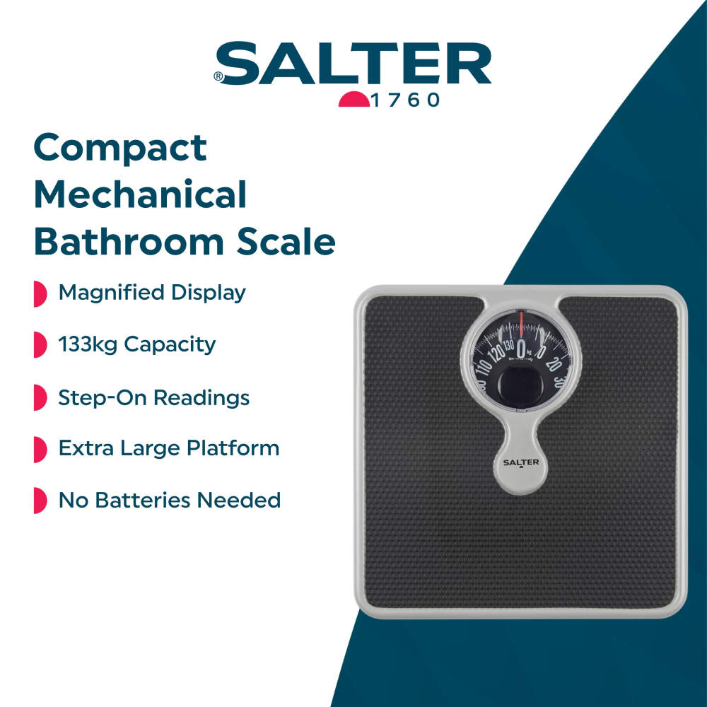 Salter Compact Mechanical Bathroom Scale with Magnifying Lens White