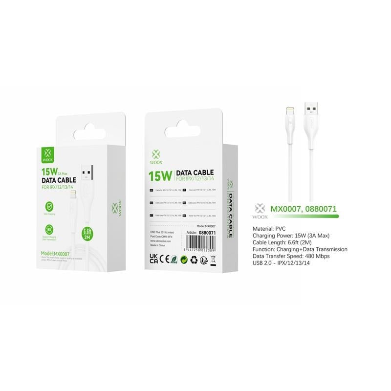 Woox 15W Cable 2m - USB-A to Lightning - White (MX0007)