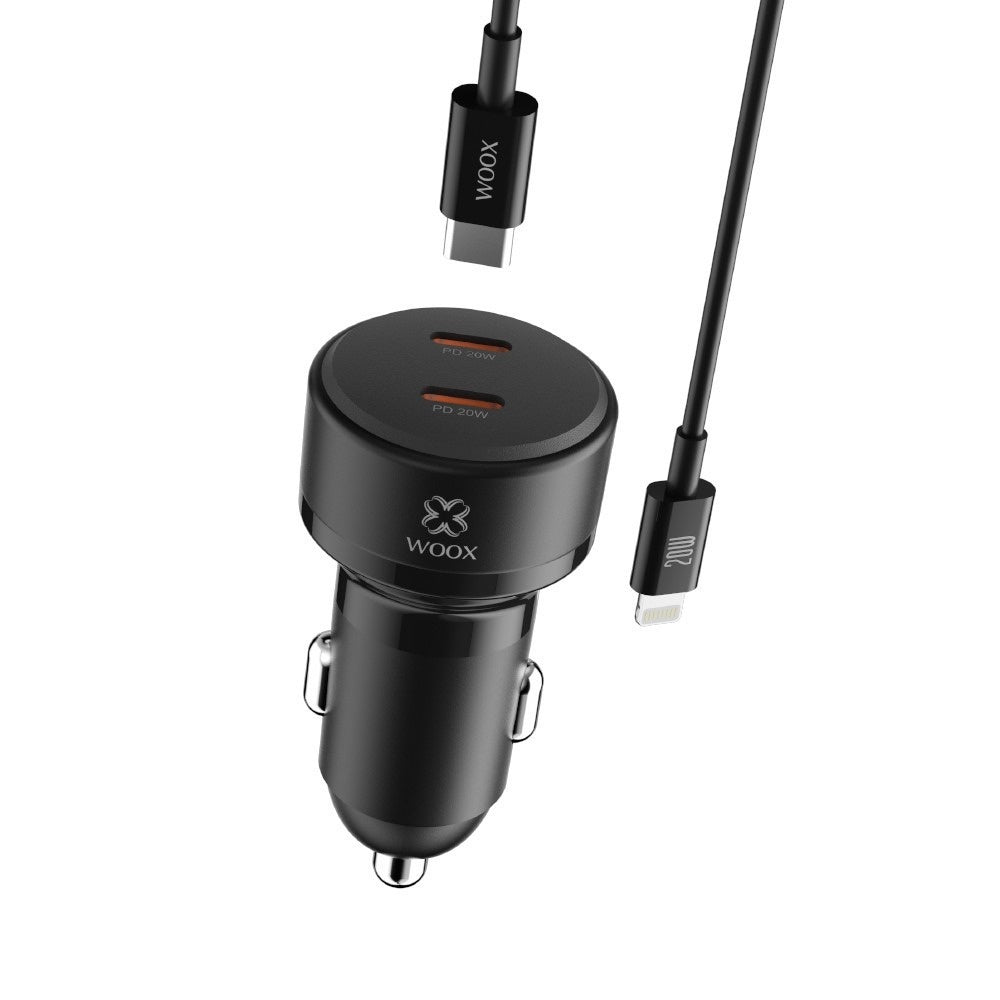 Woox 40W Dual USB-C PD Car Charger with 1m USB-C to Lightning Cable - Black (MX0147)