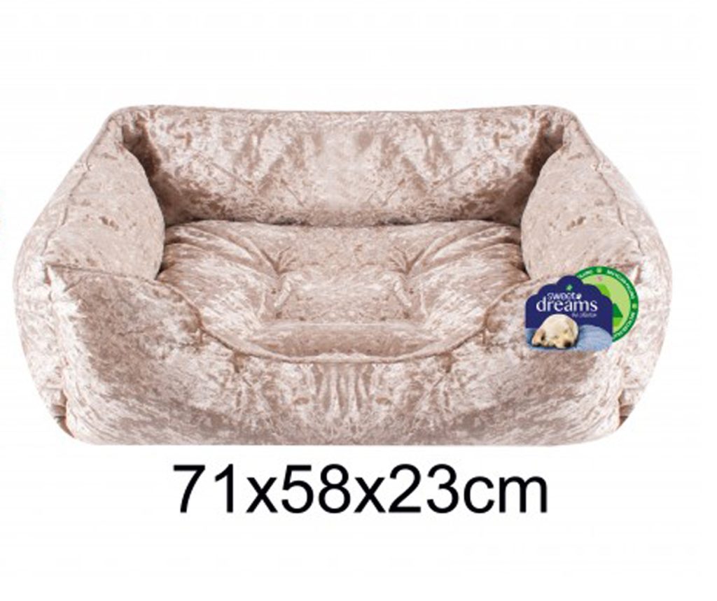 Cream crushed velvet pet bed cushion