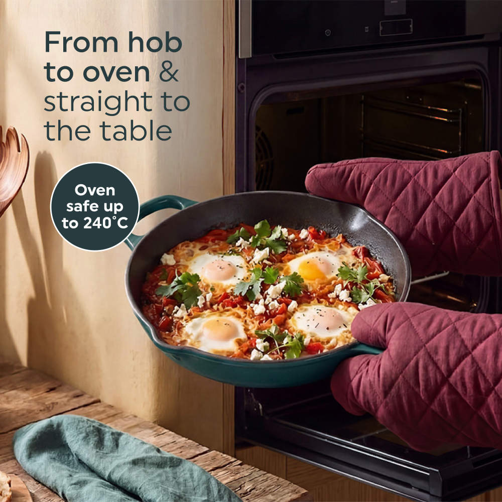 Salter Chester 26cm Cast Iron Skillet Frying Pan Green