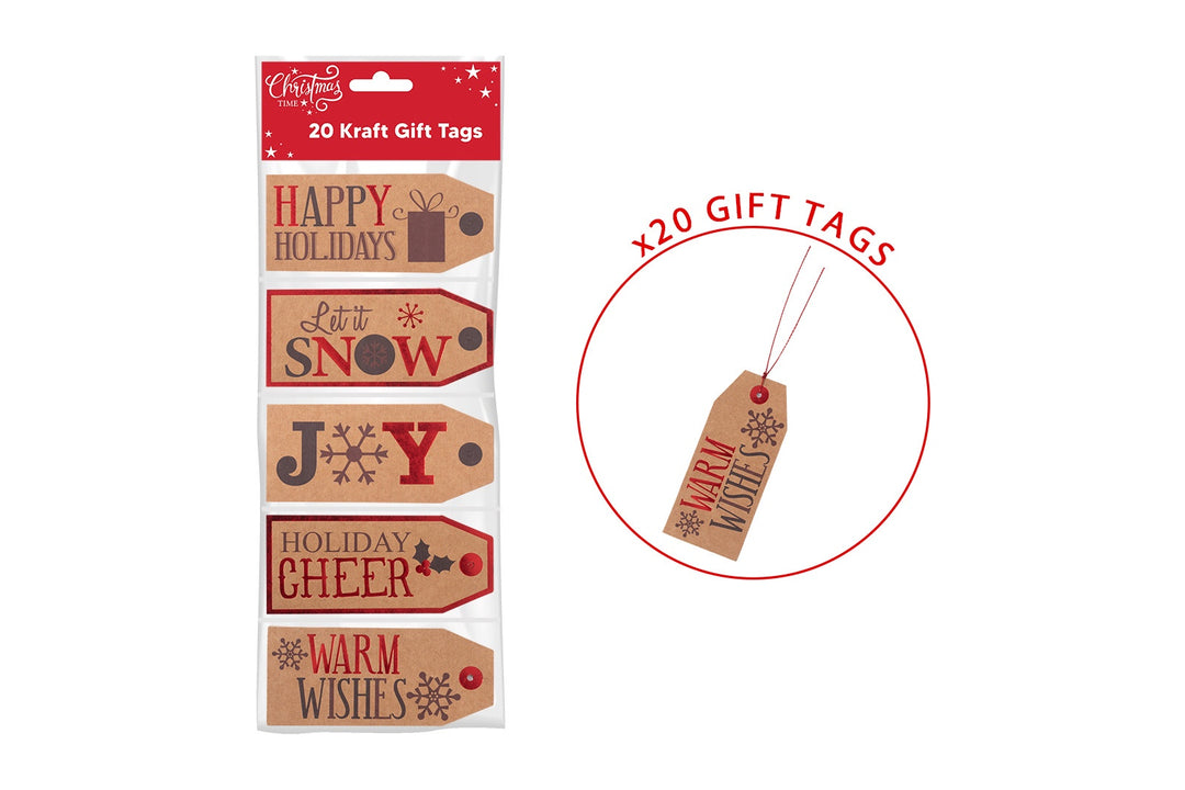 Festive Kraft 3D Gift Tags Pack Of 18