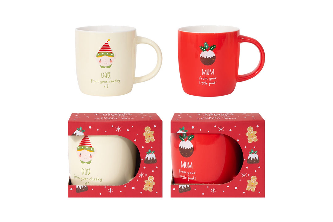 Christmas Mum &amp; Dad Bone China Gift Mugs 2 Assorted Designs