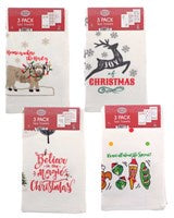 Christmas Design 100% Cotton 3 Pack Velour Tea Towels - Assorted Designs