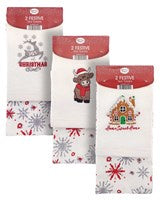 Pack of 2 Embroidered Christmas Design Tea Towels - Assorted Designs