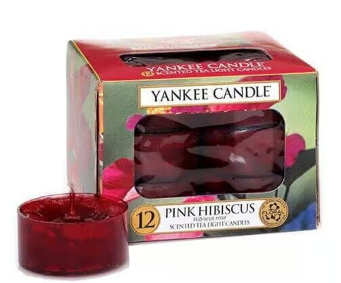 Yankee 12Pc Scented Tea Light Candle Pink Hibiscus