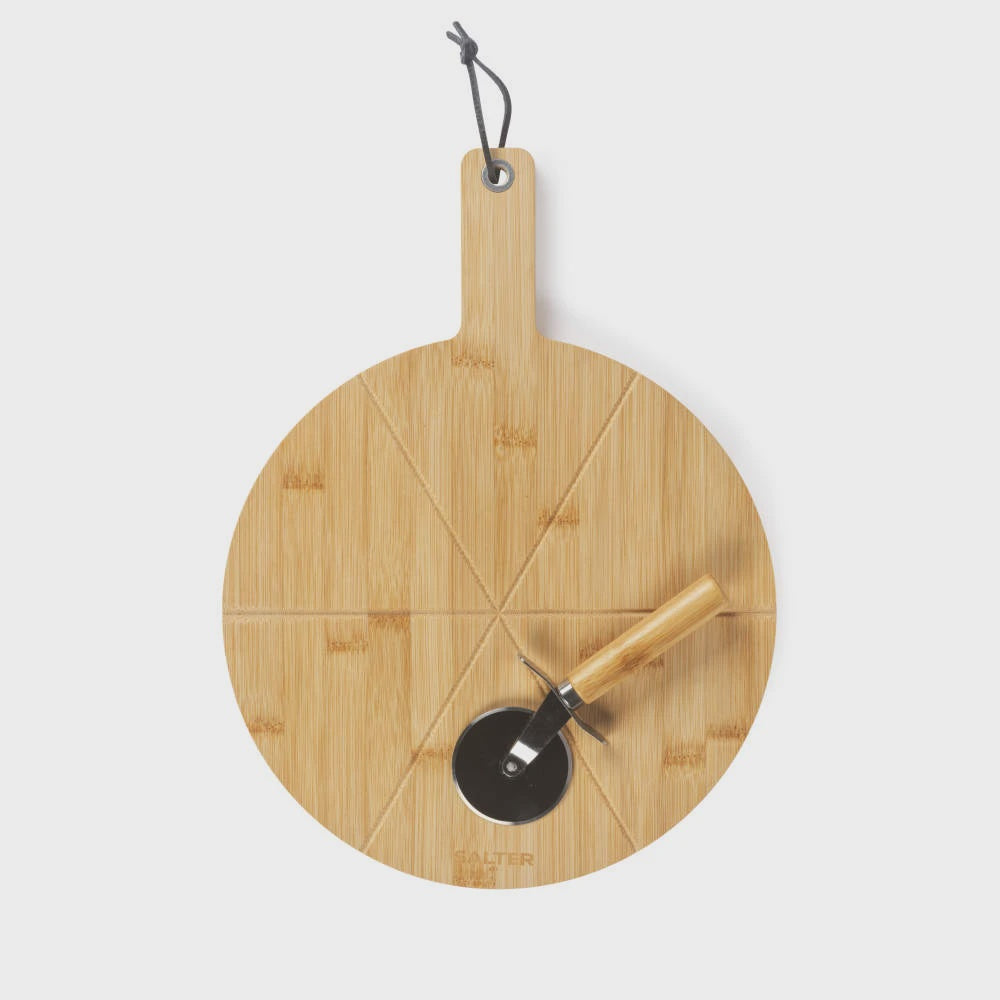 Salter 12” Bamboo Pizza Board & Cutter Set