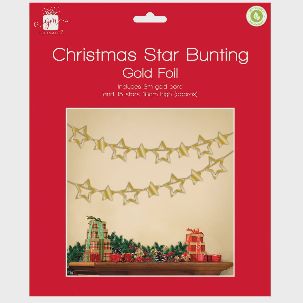 Christmas Gold Star Hanging Bunting 3m