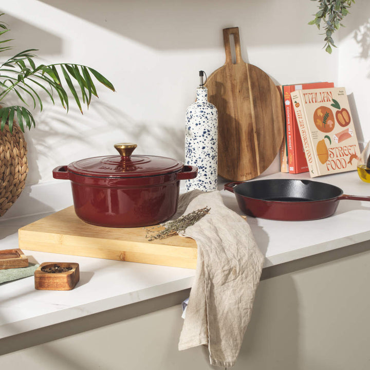 Salter Chester 24cm Cast Iron Casserole Pot - Red Enamel Coated