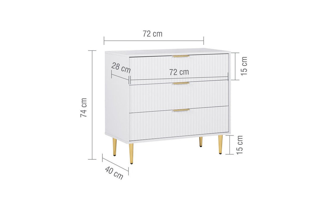 Birlea Zara 3 Drawer Fluted Chest (Self Assembly) (DHD)